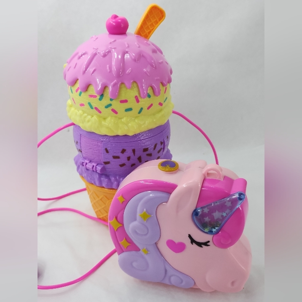 Polly Pocket Spin ‘n Surprise Ice Cream Cone Playground and Unicorn Two Dolls